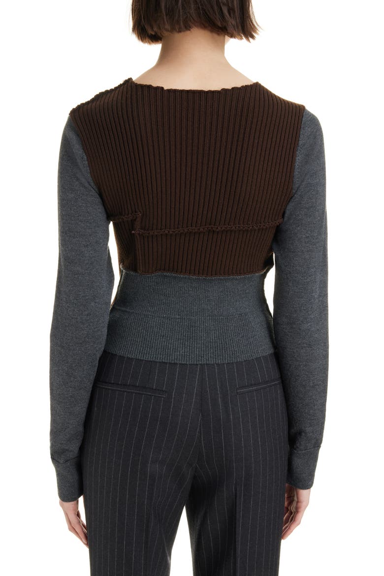 Tessa Pieced Colorblock Merino Wool Sweater, Alternate, color, ANTHRACITE 901