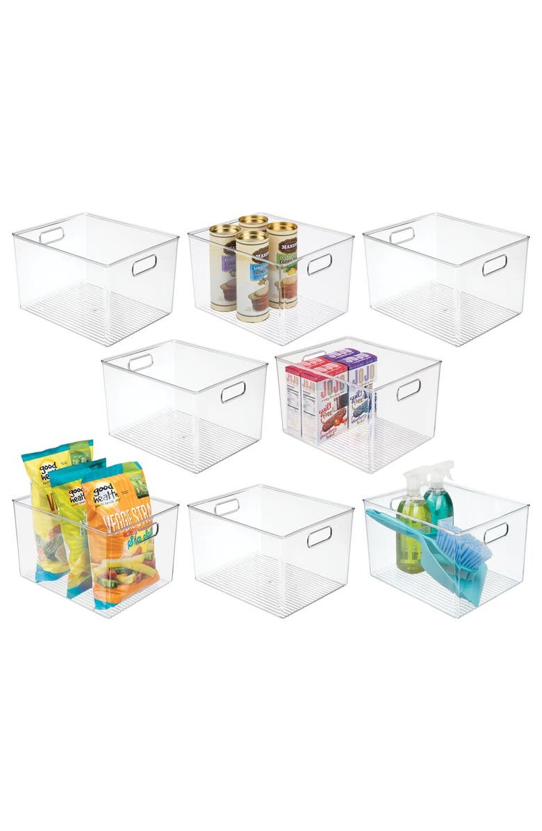 mDesign Storage Bins with Handles - Organize Kitchen, Bathroom, or Home Office - Set of 8 - Clear, Main, color, Clear