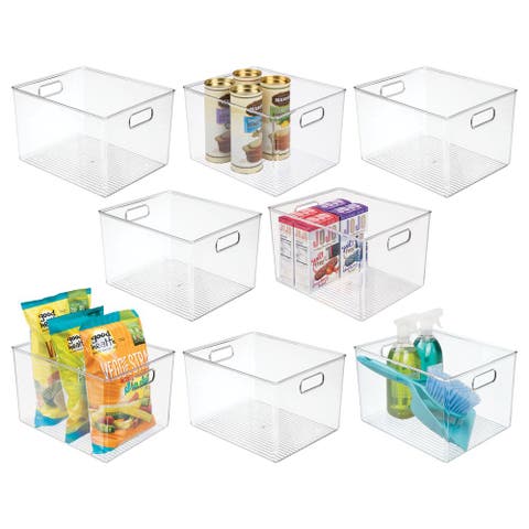Storage Bins with Handles - Organize Kitchen, Bathroom, or Home Office - Set of 8 - Clear