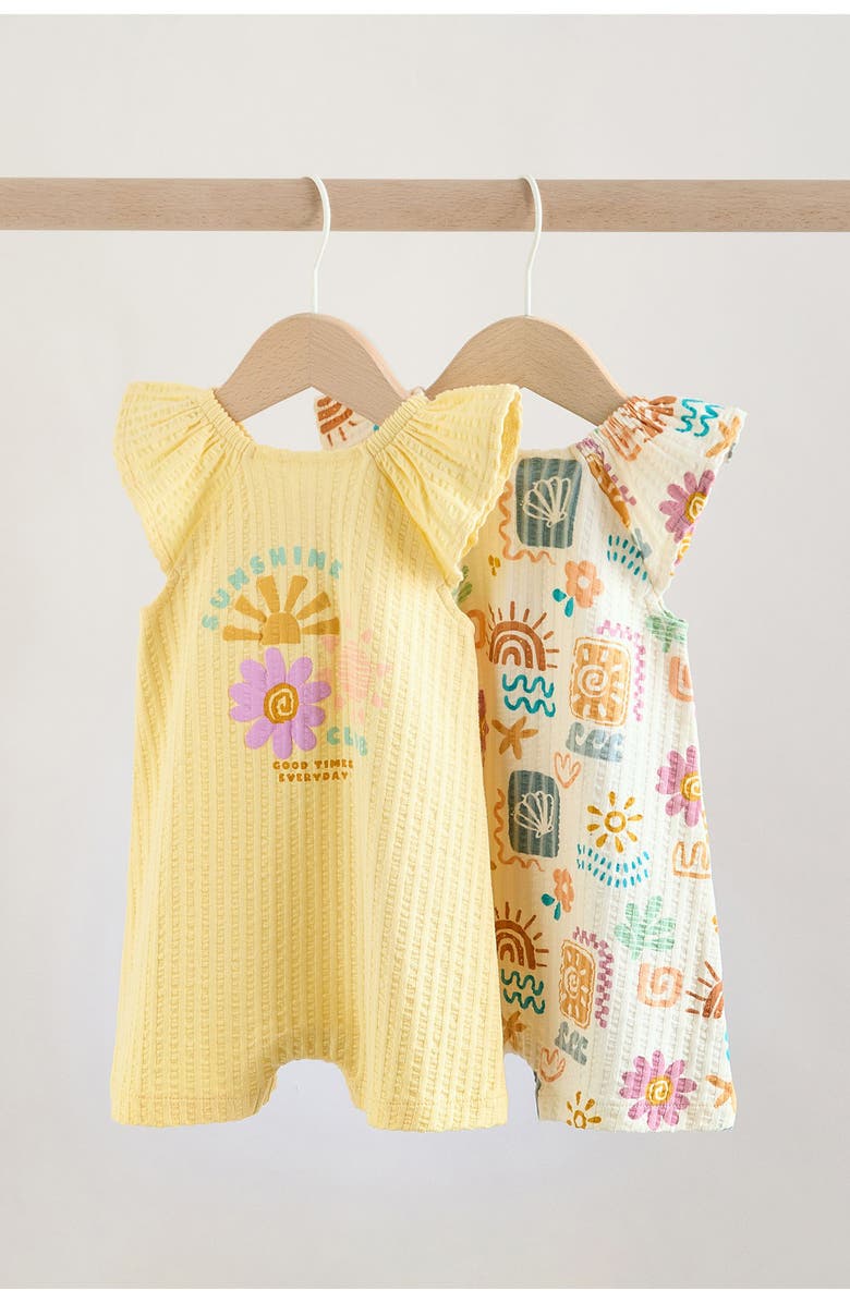 NEXT 2-Pack Assorted Frill Cotton Rompers, Alternate, color, Neutral