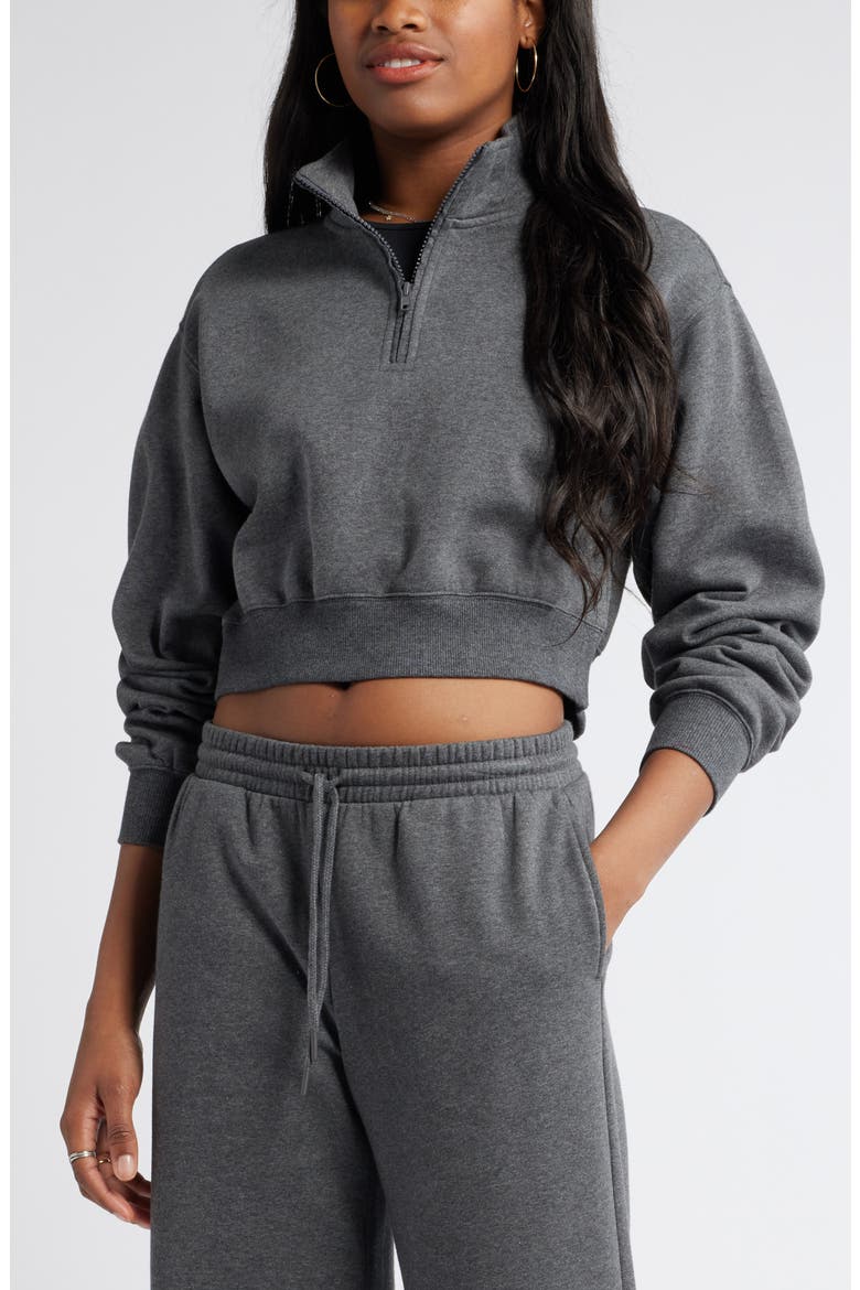 Quarter Zip Fleece Detail Sweatshirt, Main, color, GREY MEDIUM CHARCOAL HEATHER