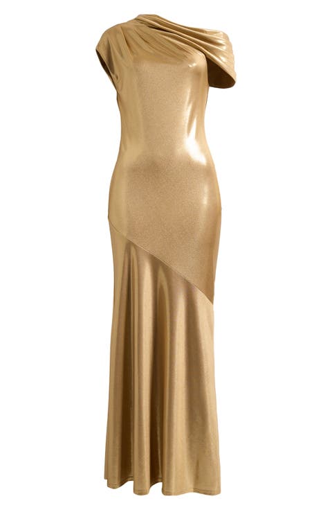 Metallic One Shoulder Gown