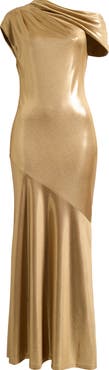 Lauren Ralph Lauren Metallic One Shoulder Gown