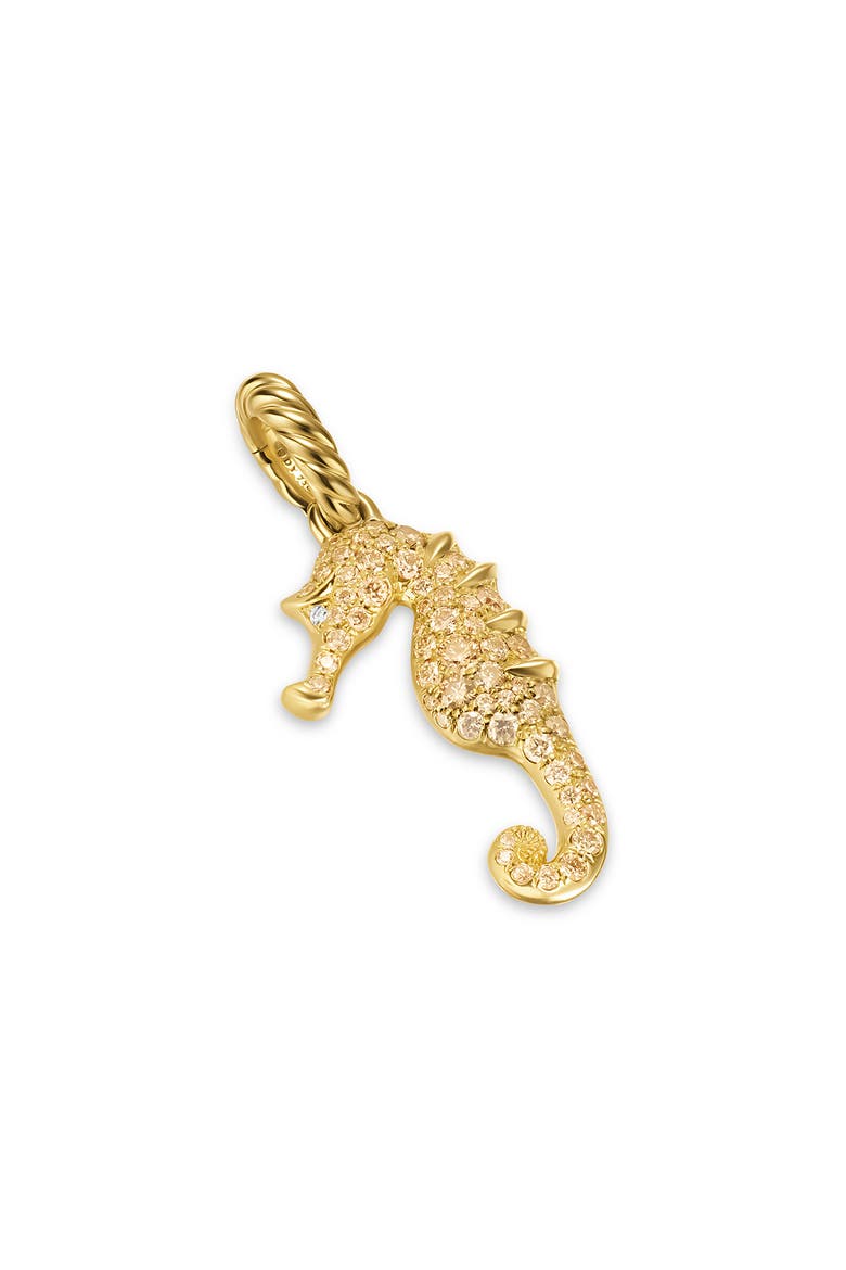 Seahorse Amulet in 18K Yellow Gold with Cognac Diamonds & Diamonds, 22mm, Main, color, GOLD