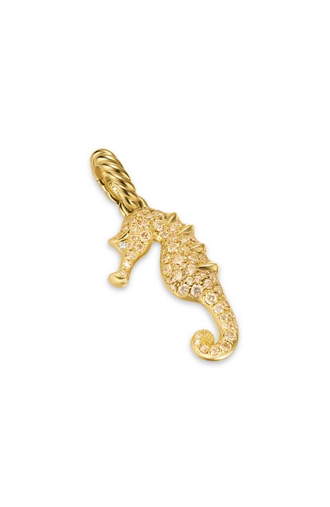 Seahorse Amulet in 18K Yellow Gold with Cognac Diamonds & Diamonds, 22mm
