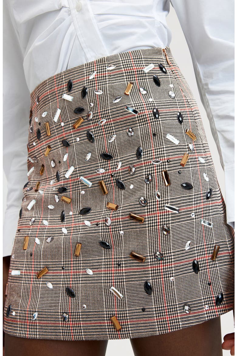 Embellished A-Line Miniskirt, Alternate, color, GLEN PLAID