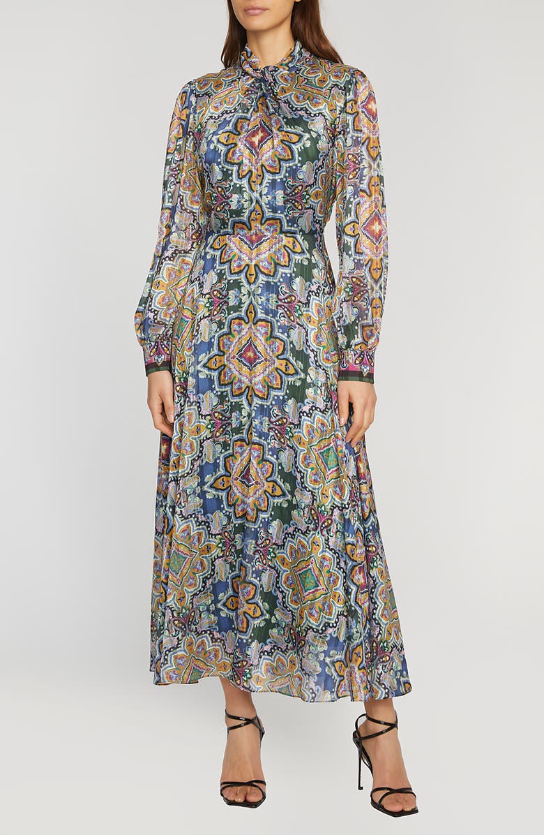 Elie Tahari The Raquel Paisley Long Sleeve Midi Dress, Main, color, 