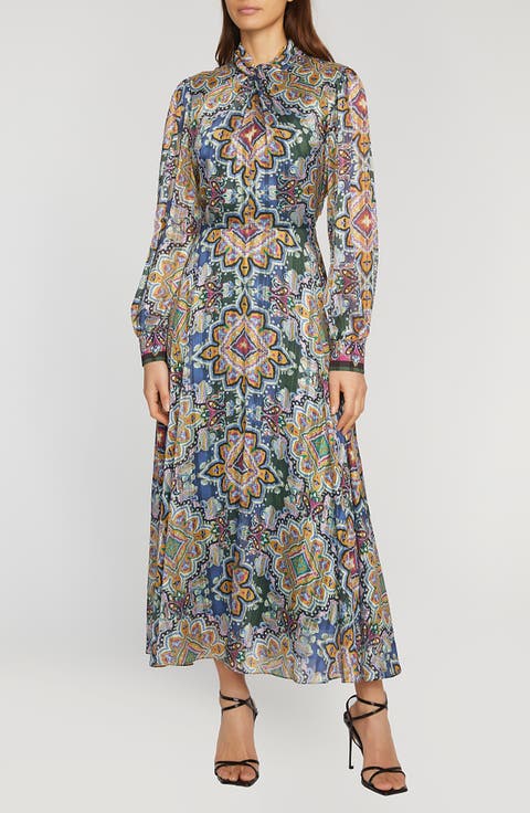 The Raquel Paisley Long Sleeve Midi Dress