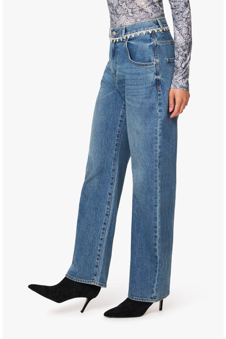 Gwen Rhinestone Waistband Bowed Leg Relaxed Jeans, Alternate, color, PEBBLE