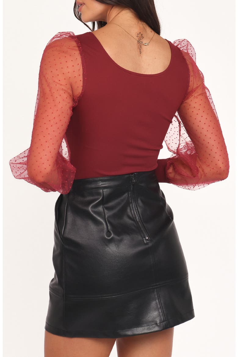 Wesson Sheer Dot Sleeve Crop Top, Alternate, color, MERLOT