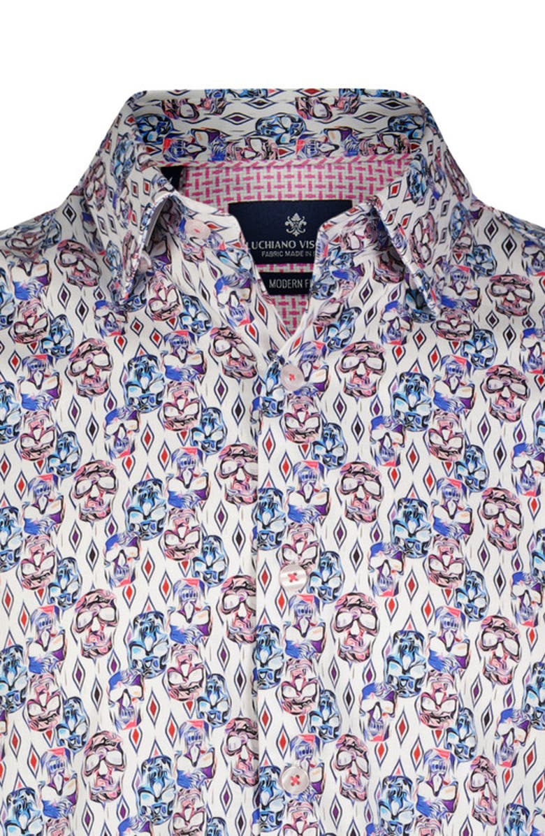Luchiano Visconti Skull Print Short Sleeve Shirt, Alternate, color, 