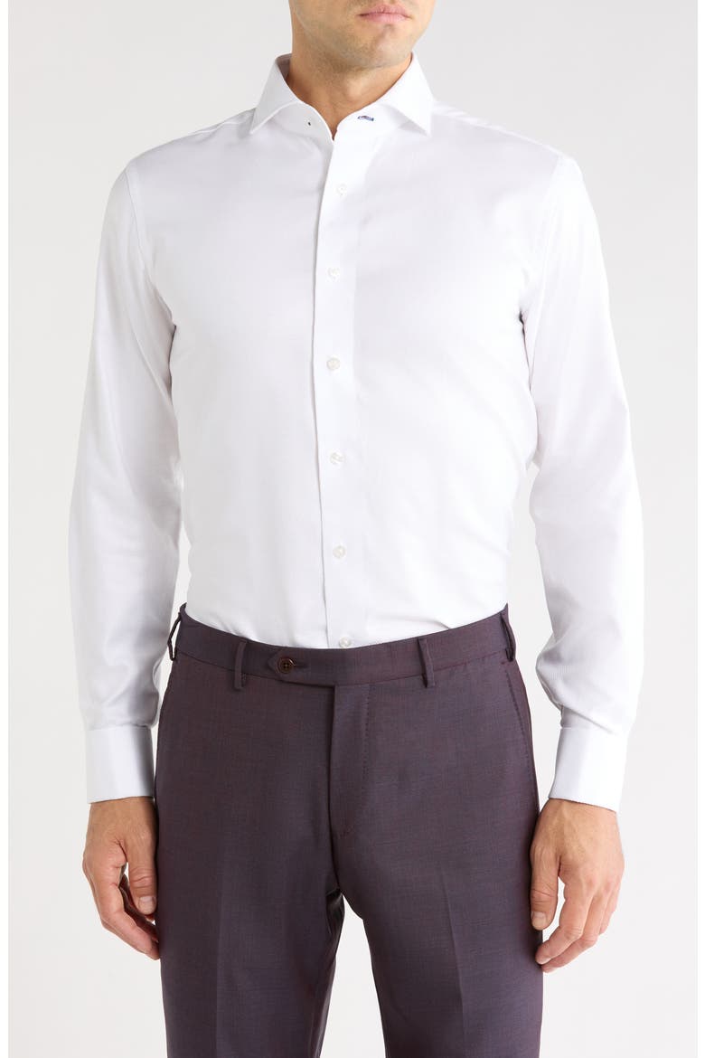 Trim Fit Textured French Cuff Dress Shirt, Main, color, WHITE