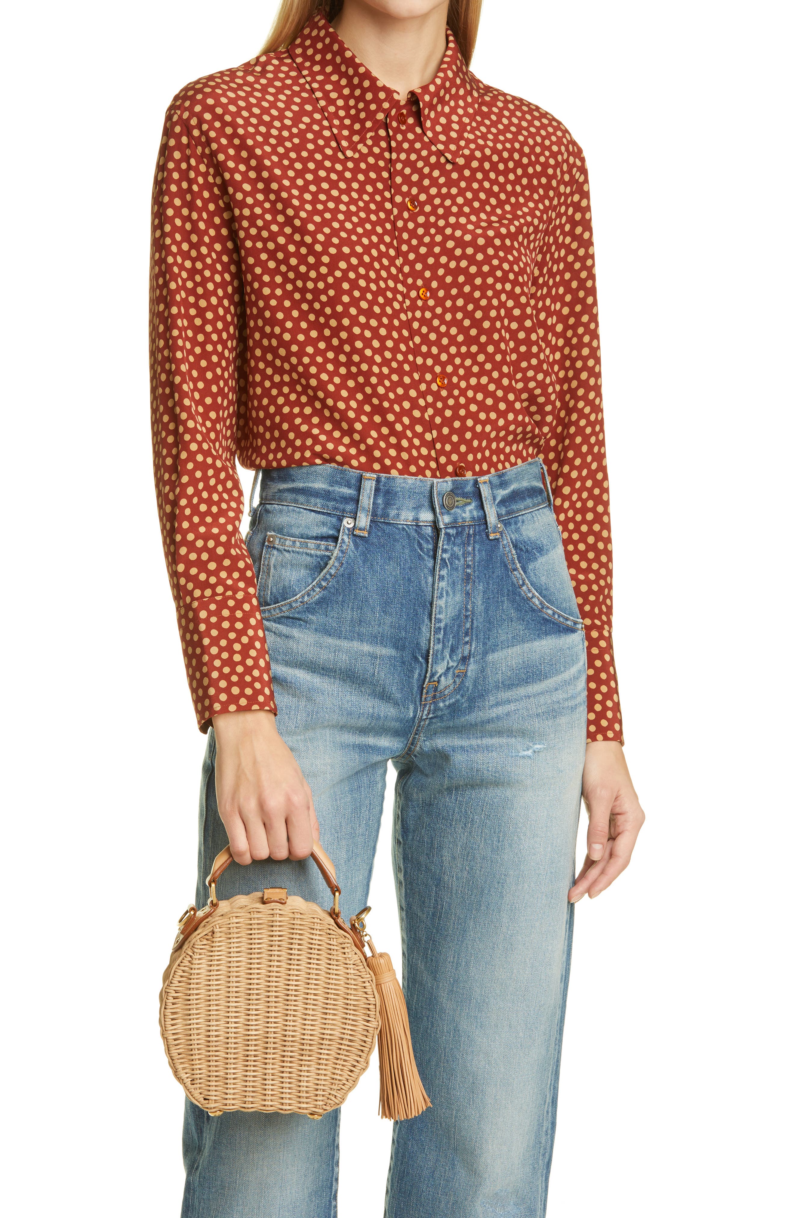 Saint Laurent Small Mica Wicker Top Handle Bag, Alternate, color, 