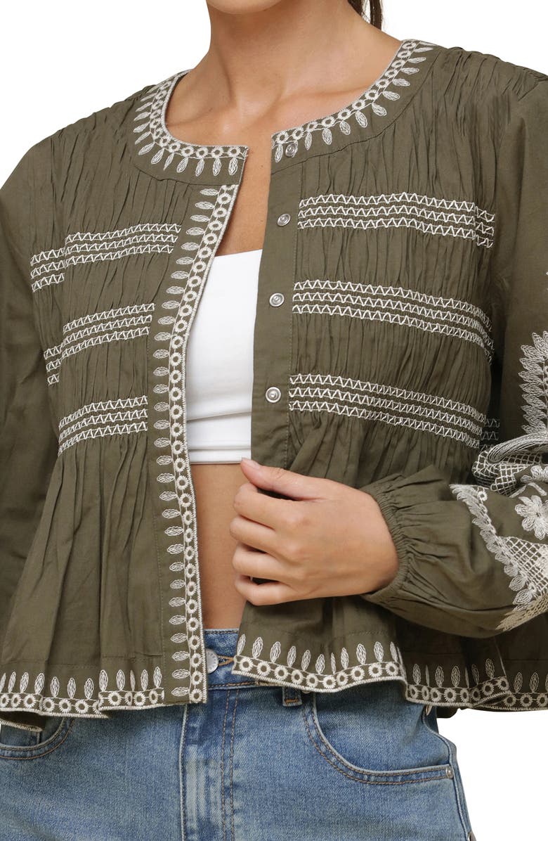 Avec Les Filles Embroidered Peplum Shirt Jacket, Alternate, color, 