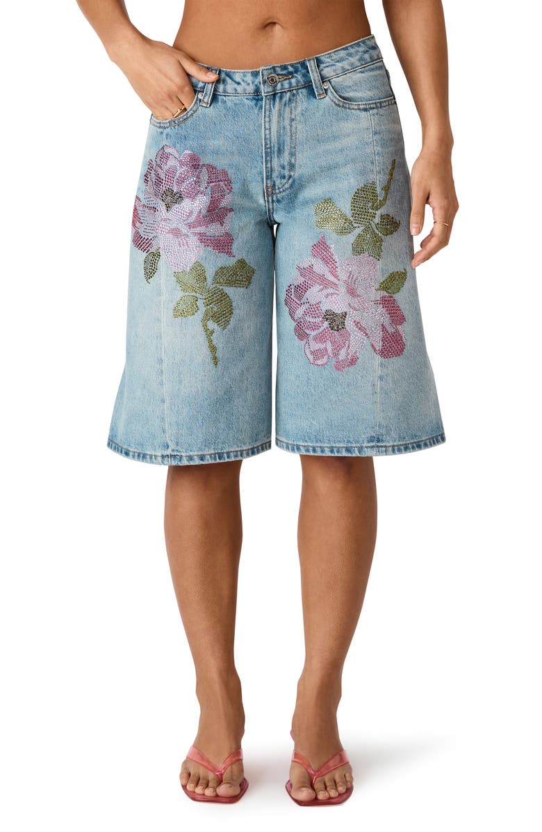 Steve Madden Kesha Floral Embellished Shorts, Alternate, color, Seabreeze Blue