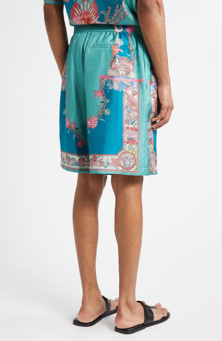Versace Coral Theatre Silk Shorts, Alternate, color, Sea Green Dark Sea Green