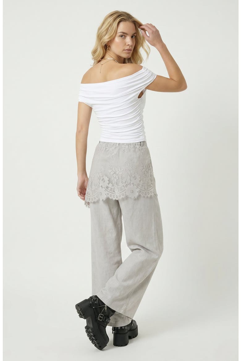 High Waist Lace Embroidered Straight Pants, Alternate, color, Gray