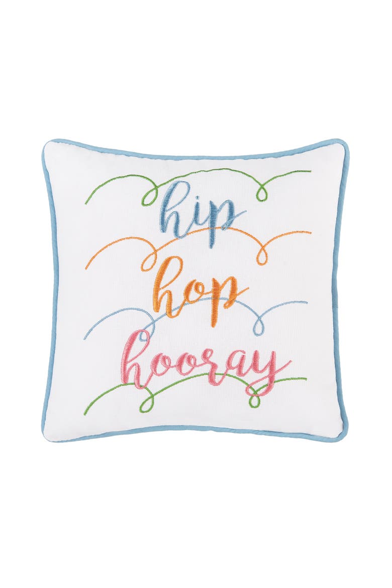 "Hip Hop Hooray" Easter Cotton Blend Mini Accent Pillow 10" x 10", Main, color, White