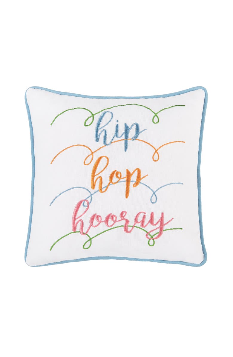 C&F Home "Hip Hop Hooray" Easter Cotton Blend Mini Accent Pillow 10" x 10", Main, color, White