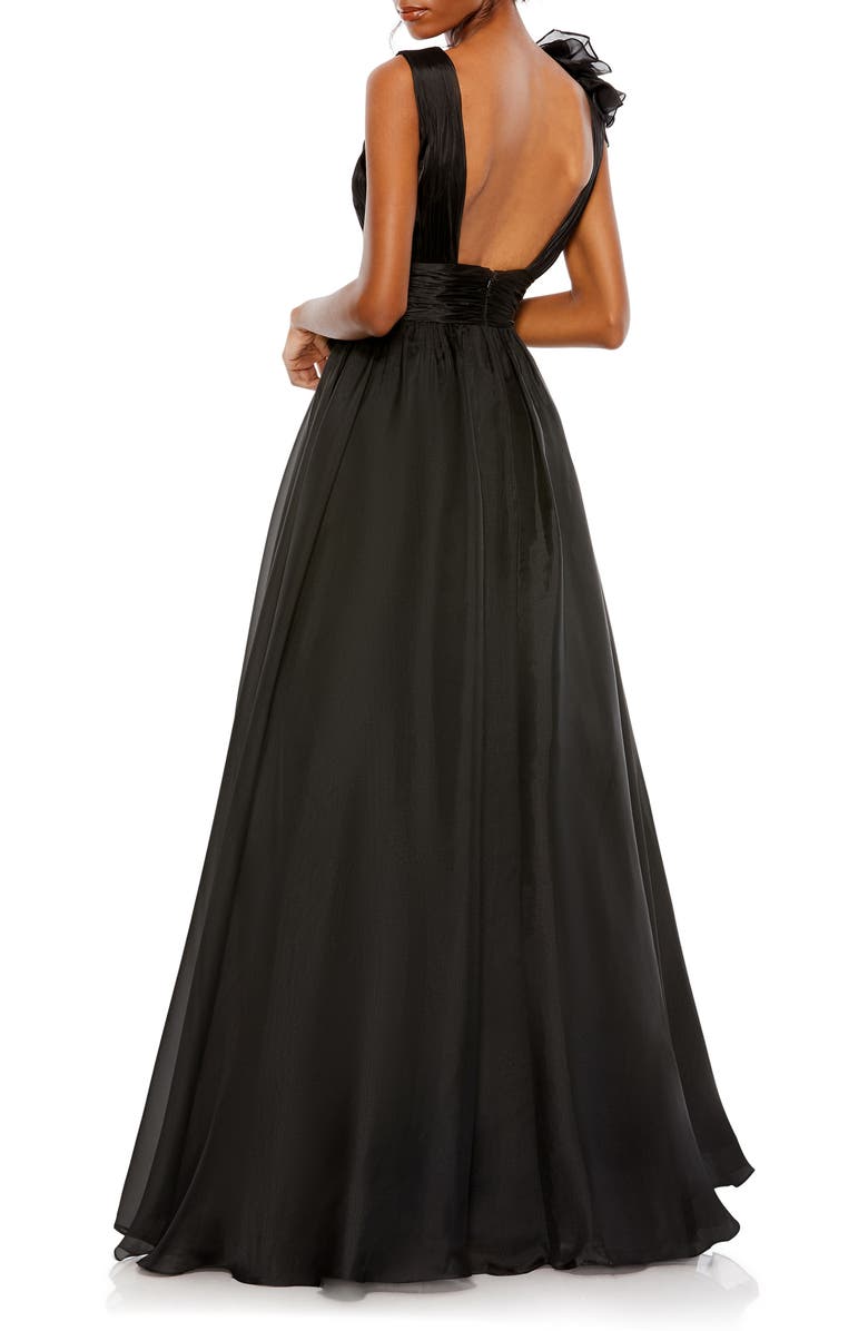 Mac Duggal Women's Ruffle Shoulder V-Neck Chiffon Gown, Alternate, color, Black