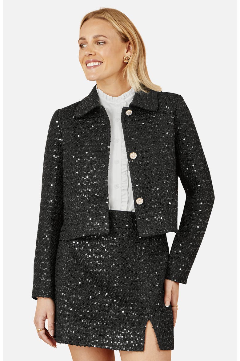 Boucle Sequin Jacket, Alternate, color, Black