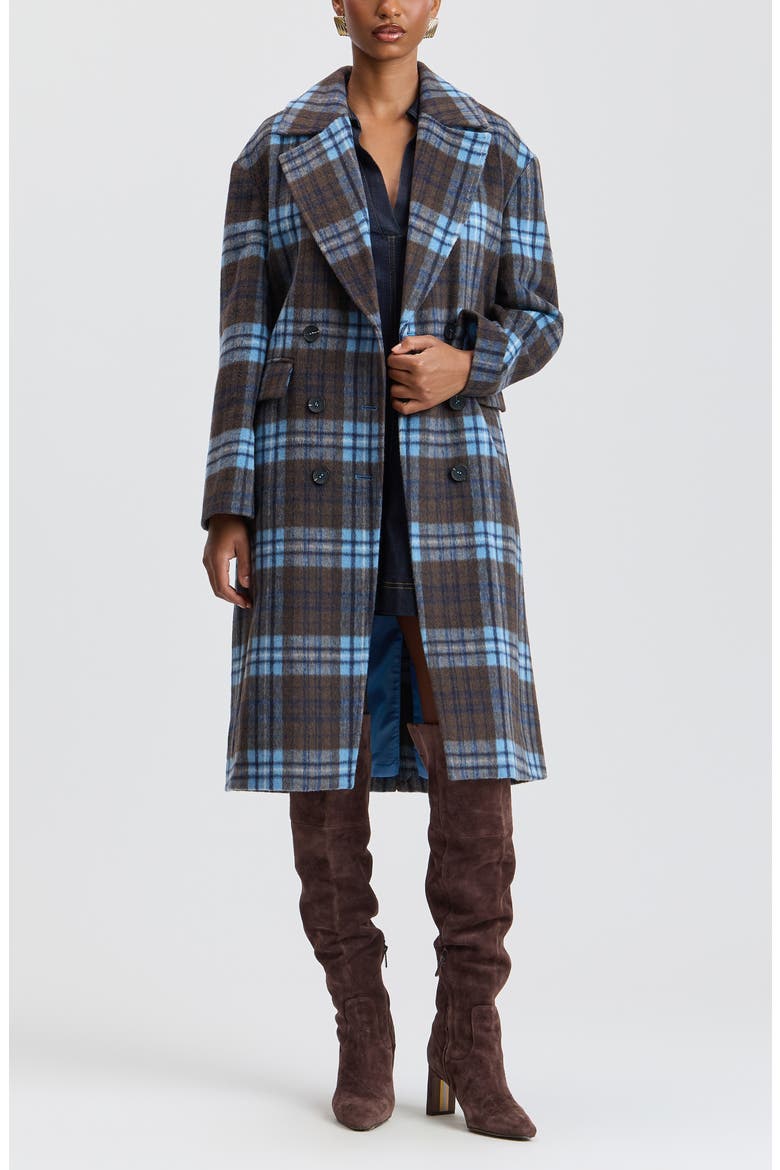 Plaid Walker Coat, Alternate, color, CHOCOLATE/ BLUE PLAID