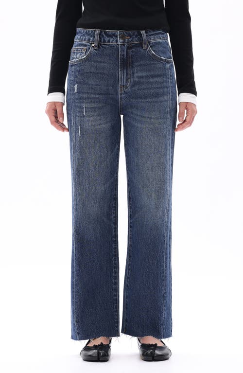 Bayeas High Waist Relaxed Raw Hem Straight Leg Jeans In Blue