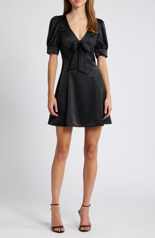 Charles Henry Dot Jacquard Satin Minidress in Black 