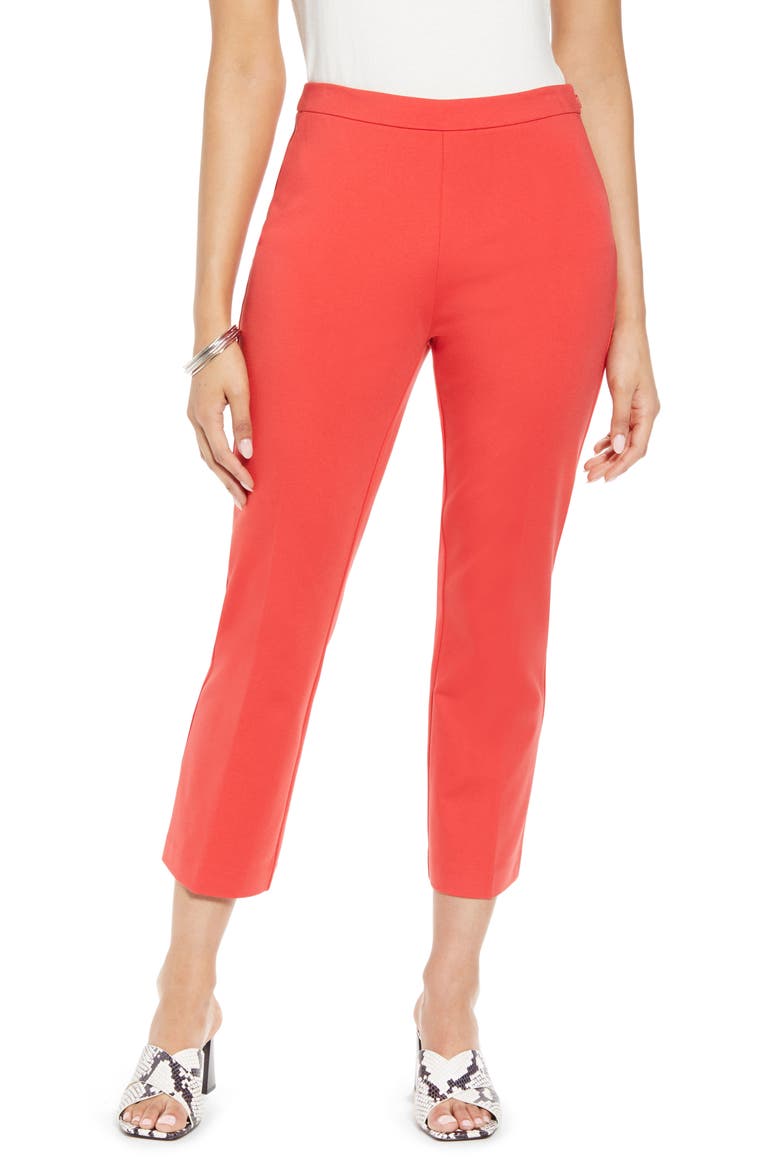 Kick Flare Ponte Knit Crop Pants, Main, color, RED BITTERSWEET