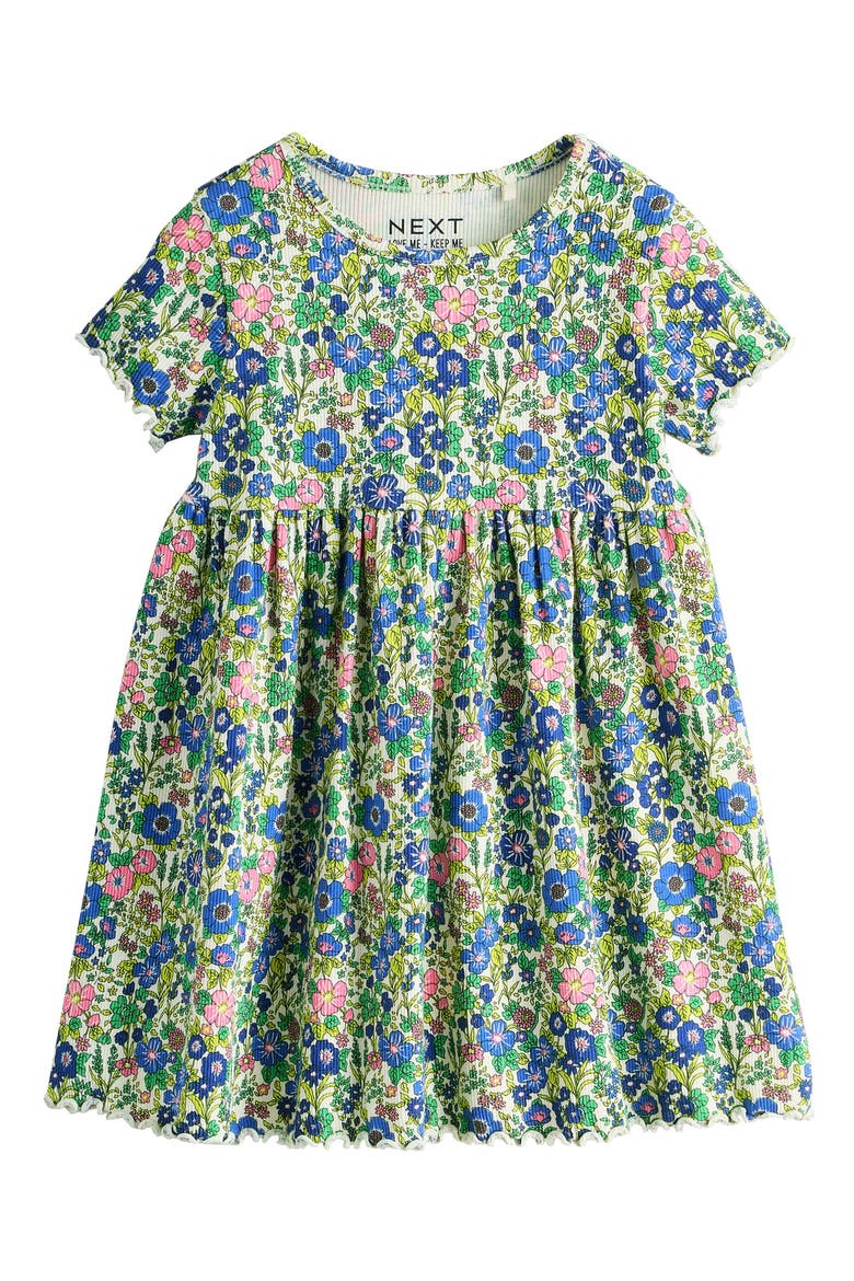 Kids' Floral Ditsy Print Rib Dress, Main, color, BLUE