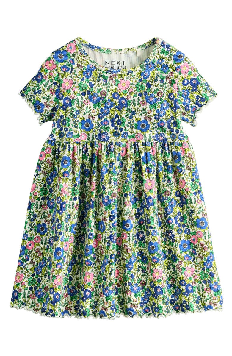NEXT Kids' Floral Ditsy Print Rib Dress, Main, color, Blue