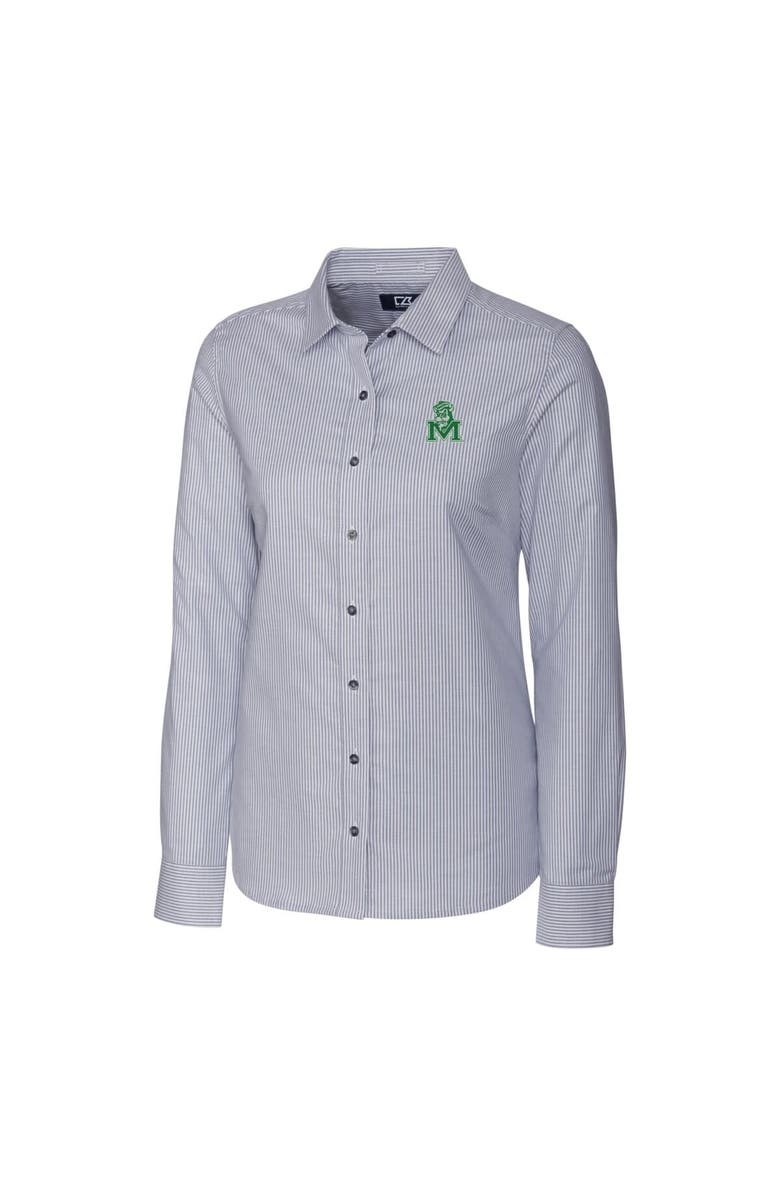 Cutter & Buck Women's Cutter & Buck Charcoal Marshall Thundering Herd Oxford Stripe Stretch Long Sleeve Button-Up Shirt, Alternate, color,