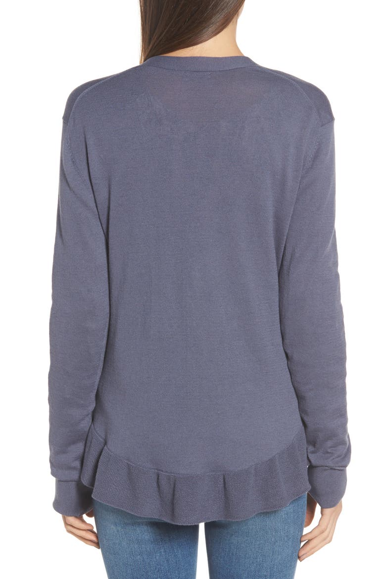 Ruffle Hem Cardigan, Alternate, color, GREY GRISAILLE