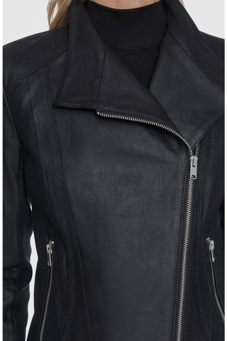 Felix Leather Moto Jacket with Knit Panels, Alternate, color, BLACK