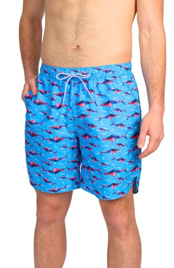 Tailorbyrd Shark Print Swim Trunks In Blue