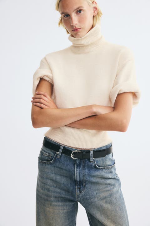 Short-sleeved Mock Turtleneck Sweater