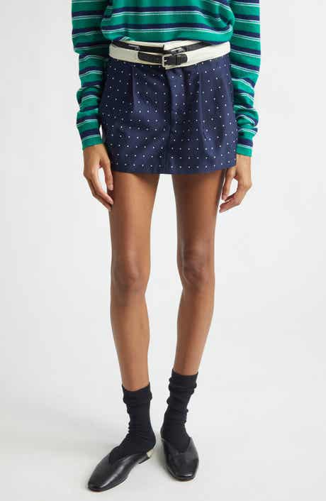 Polka Dot Belted Flip Waist Pleated Miniskirt