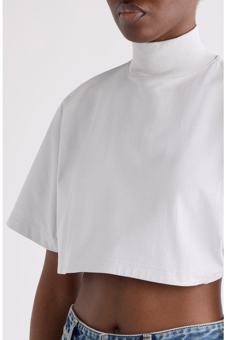 Mock Neck Cotton Jersey Crop Top, Alternate, color, GRIS PERLE