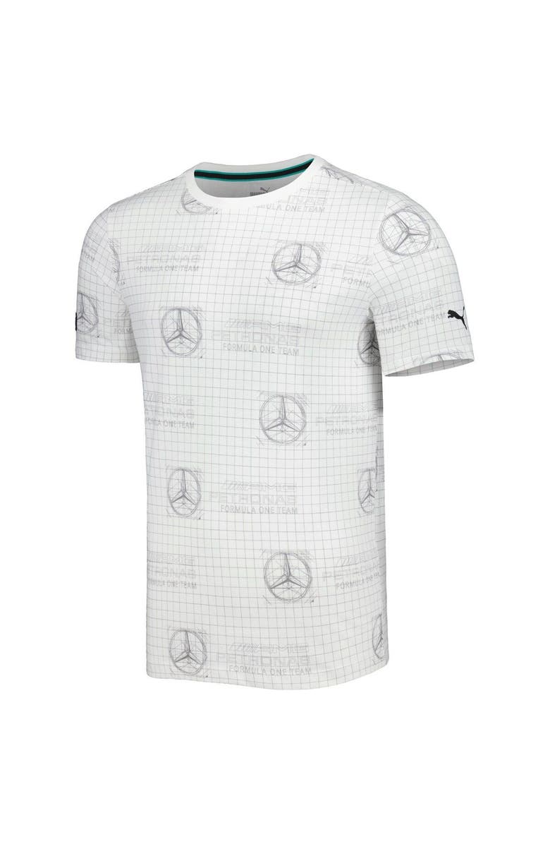 PUMA Men's Puma White Mercedes-AMG Petronas F1 Team Allover Print Logo T-Shirt, Alternate, color, 