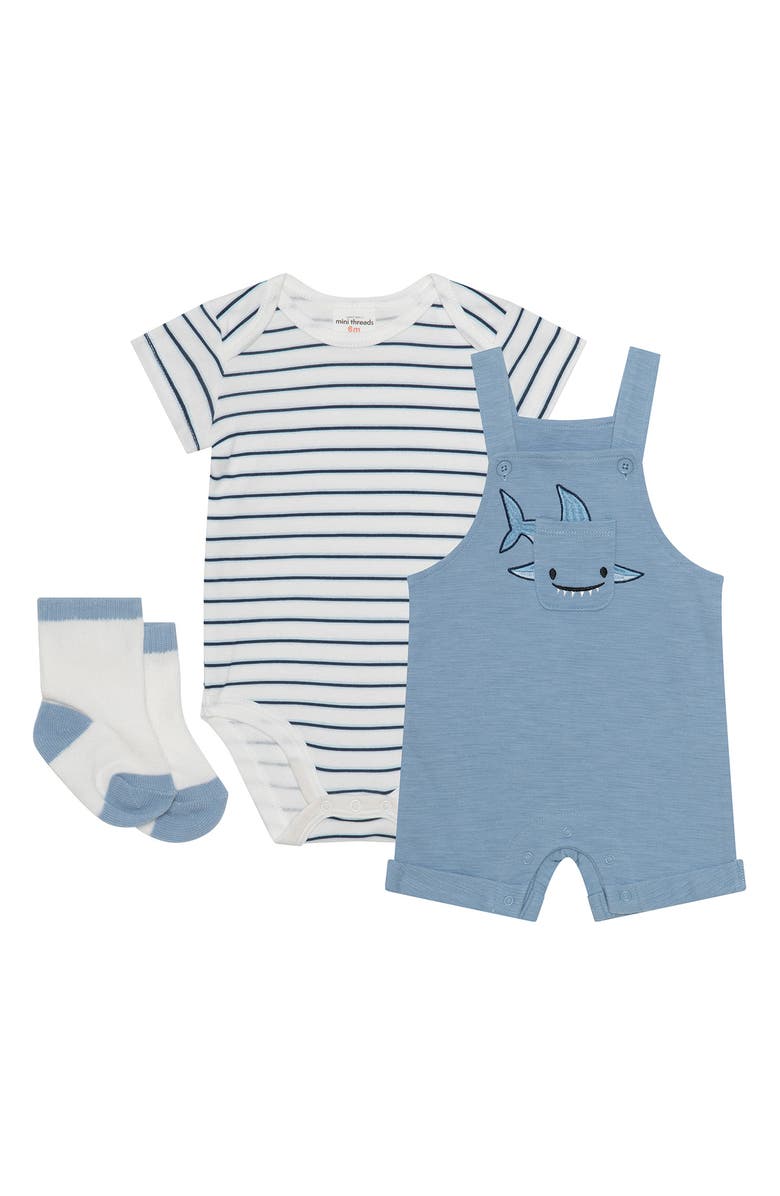 PL Baby by Petit Lem Shark Overall Set, Main, color, Blue Shark