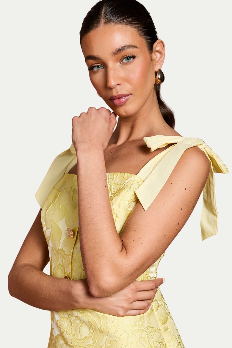 Button Detail Pencil Dress, Alternate, color, Lemon