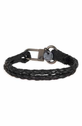 Leather & Silvertone Plate Bracelet