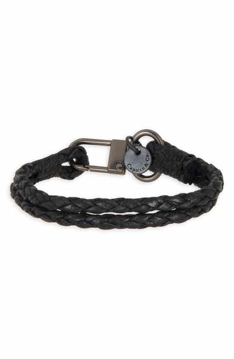 Leather & Silvertone Plate Bracelet