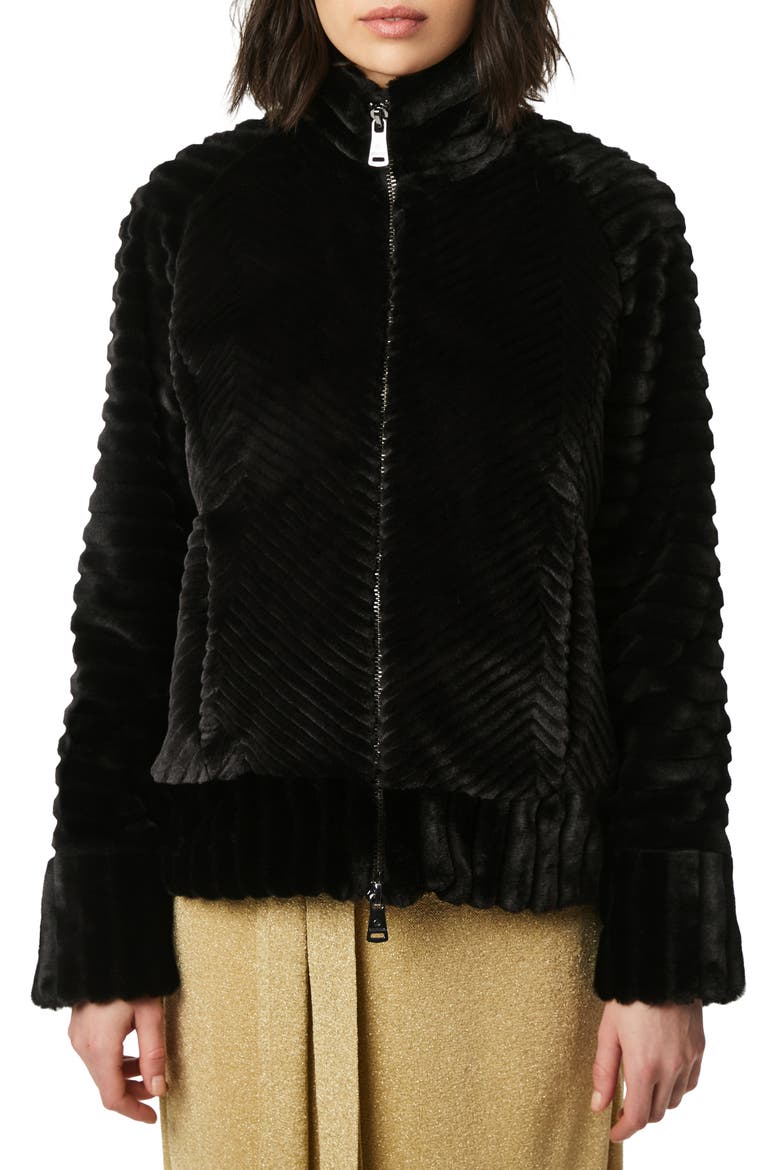 Textured Faux Fur Jacket, Main, color, BLACK