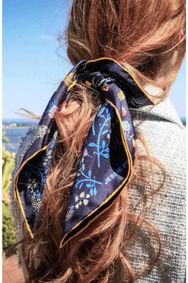Silk Bandana of Amazon Rainforest Journey in Blue, Alternate, color, Blue