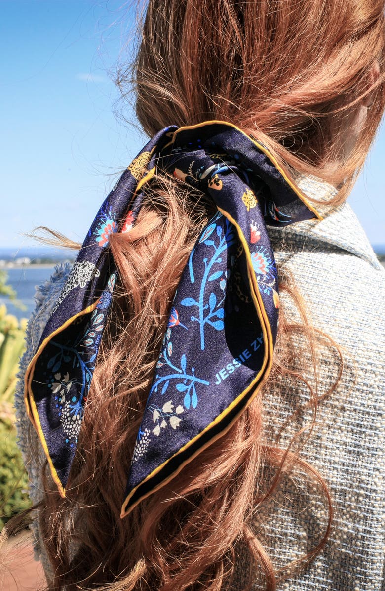 Jessie Zhao New York Silk Bandana of Amazon Rainforest Journey in Blue, Alternate, color, Blue