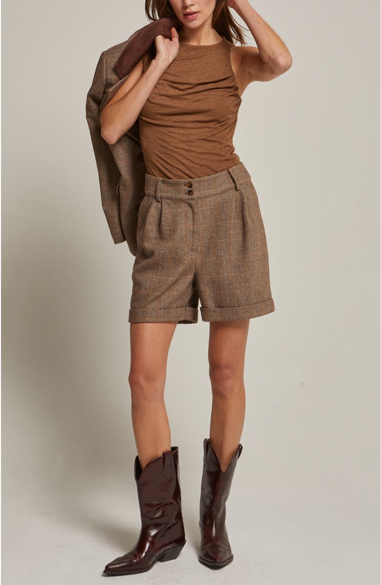 CRESCENT Herringbone Wool Blend Cuffed Shorts, Alternate, color, Brown