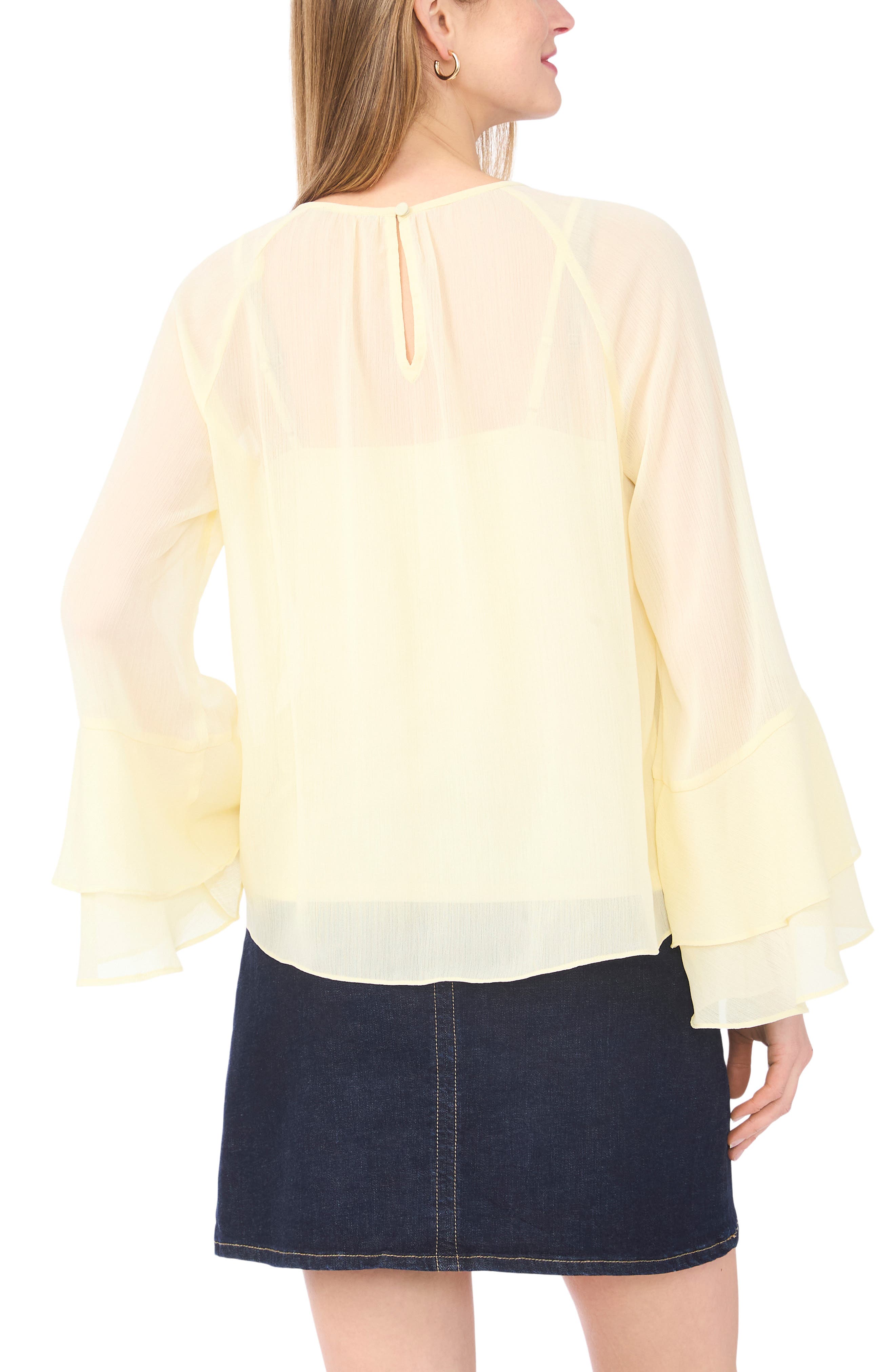 Double Ruffle Cuff Semi Sheer Top - image 2