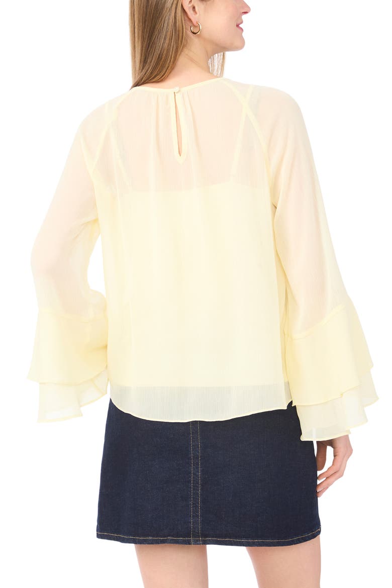 Double Ruffle Cuff Semi Sheer Top, Alternate, color, LEMON CREAM