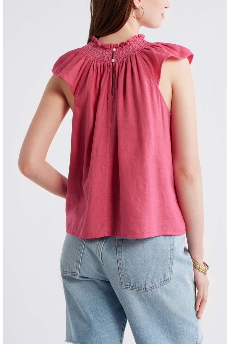 Smocked Neck Linen Blend Top, Alternate, color, PINK CARMINE